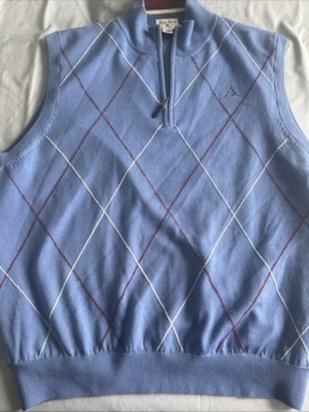 Fairway & Greene Mens L Blue 1/4 Zip Golf Vest Italian Merino Wool Argyle Knit